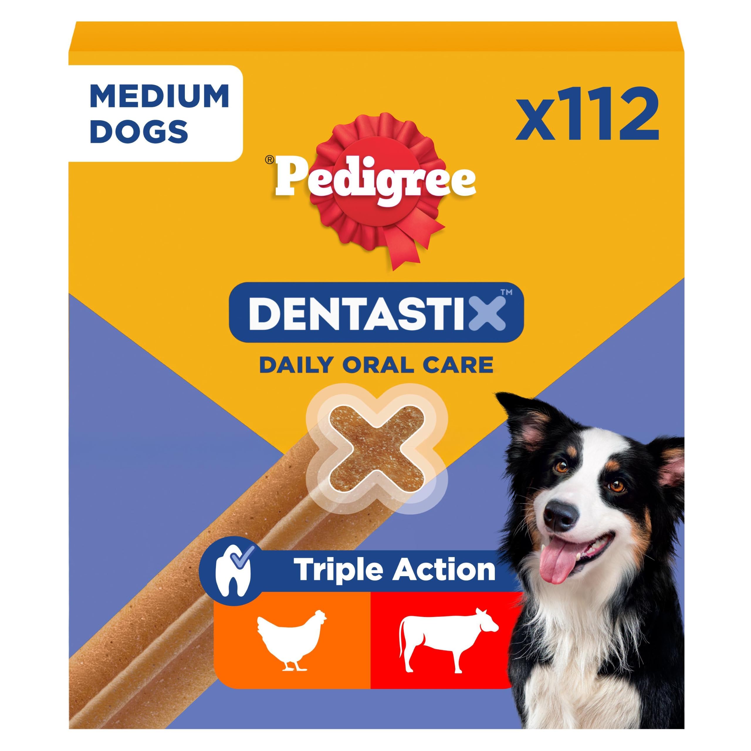 Pedigree DENTASTIX Daily Dental Sticks for Medium Dogs, 112 Sticks with Chicken and Beef