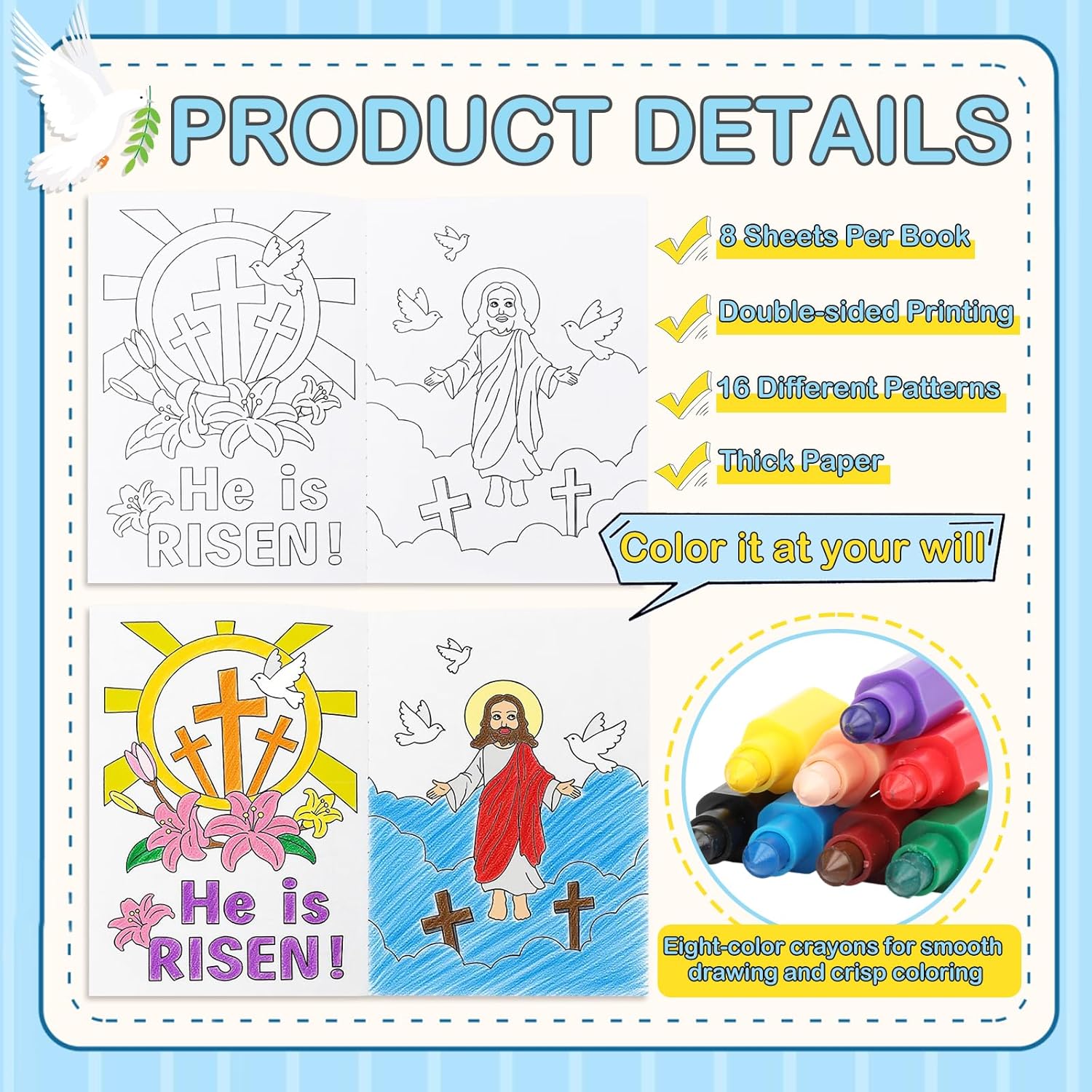 Zealor 36pcs Christian Mini Coloring Book with 36 Crayon Religious Bible Story Activity Booklet Easter Coloring Book DIY Craft Jesus Party Favor for Easter Basket Stuffers Operation Christmas Shoebox