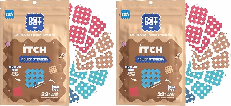NATPAT Magic Patch Itch Relief Stickers - Insect Bite Patch for Mosquitos, Ticks, Midges, Sandflies, and Bed Bug Bites - Buzzpatch - 32 Count (Pack of 2)