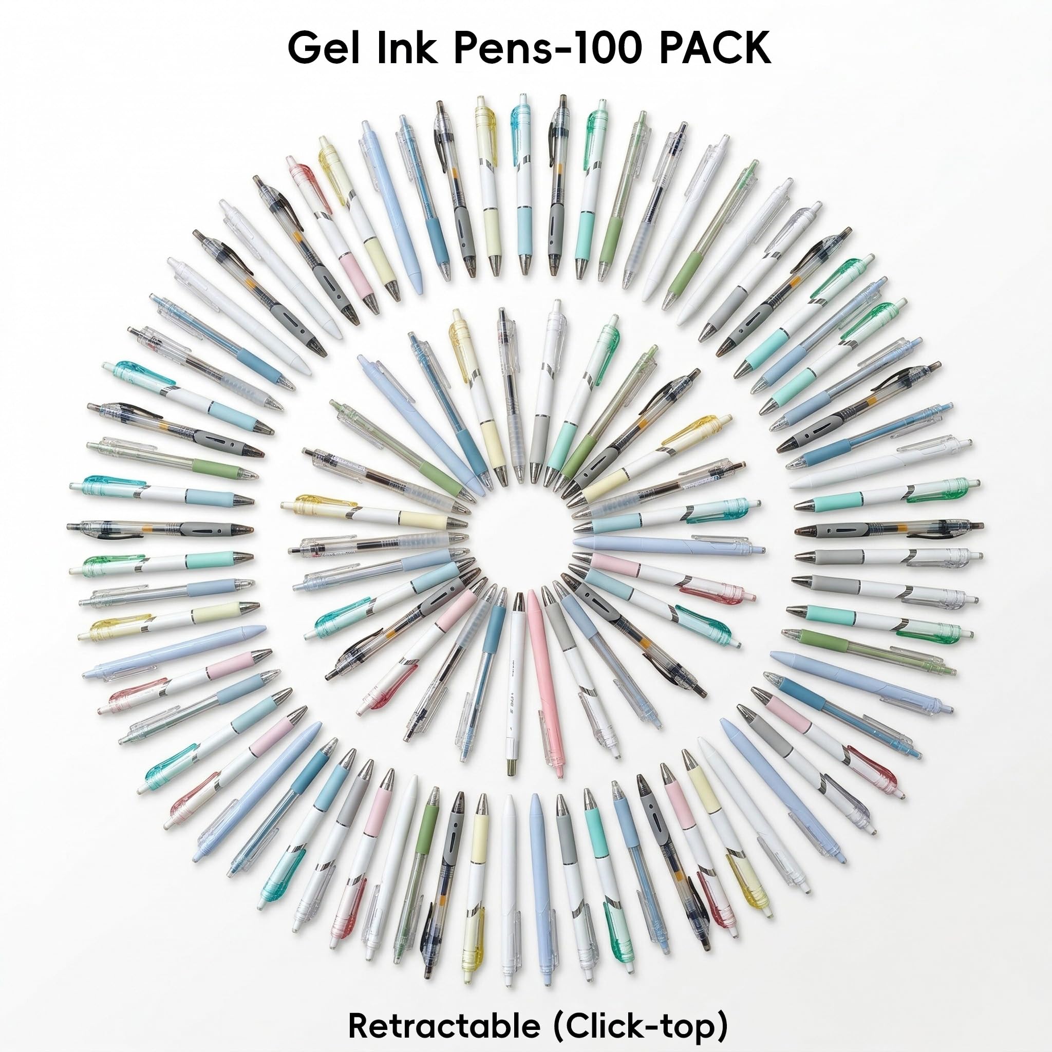 Lote de 100 bolígrafos retráctiles de tinta de gel de plástico, varios estilos de bolígrafos de clic, a granel, colores y estilos variarán