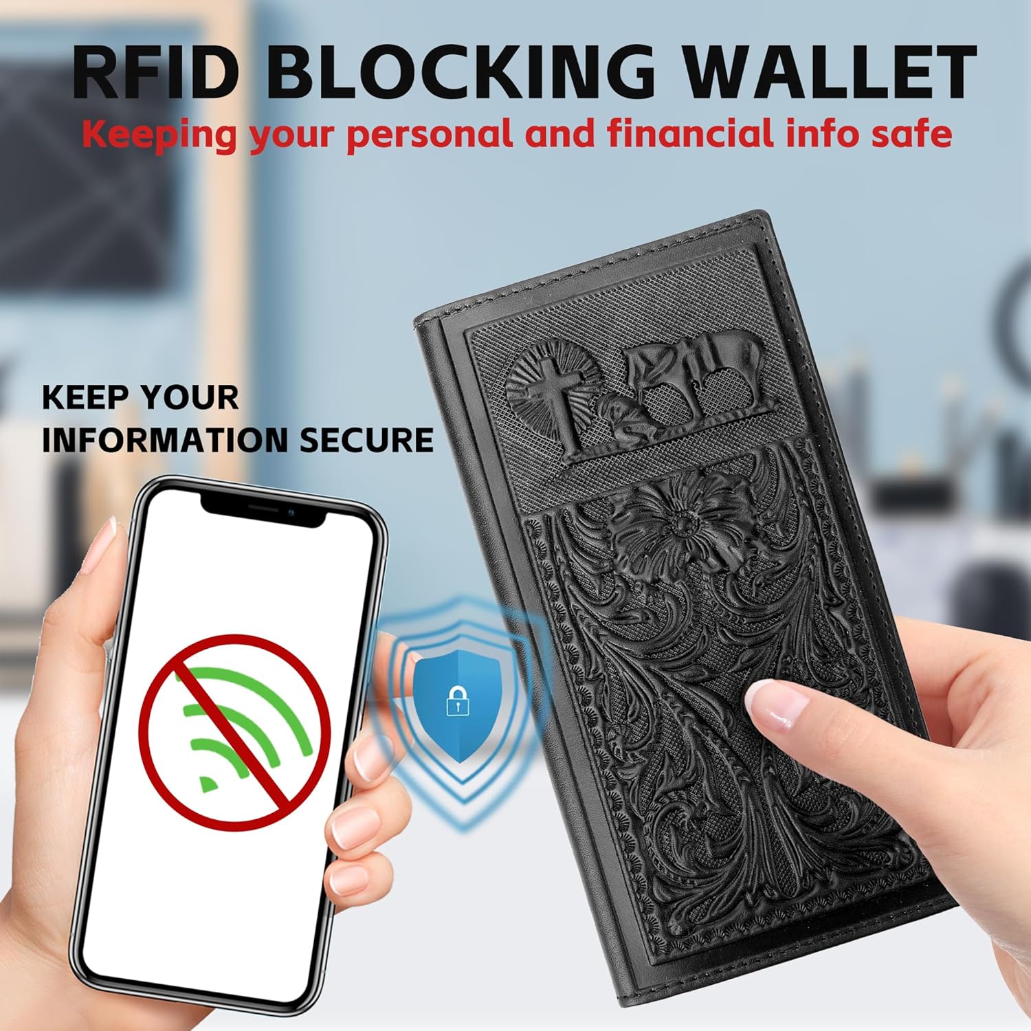 Men's Rodeo Wallet Western RFID-Blocking Leather Wallet Bifold Long Cowboy Long Wallets - Image 4