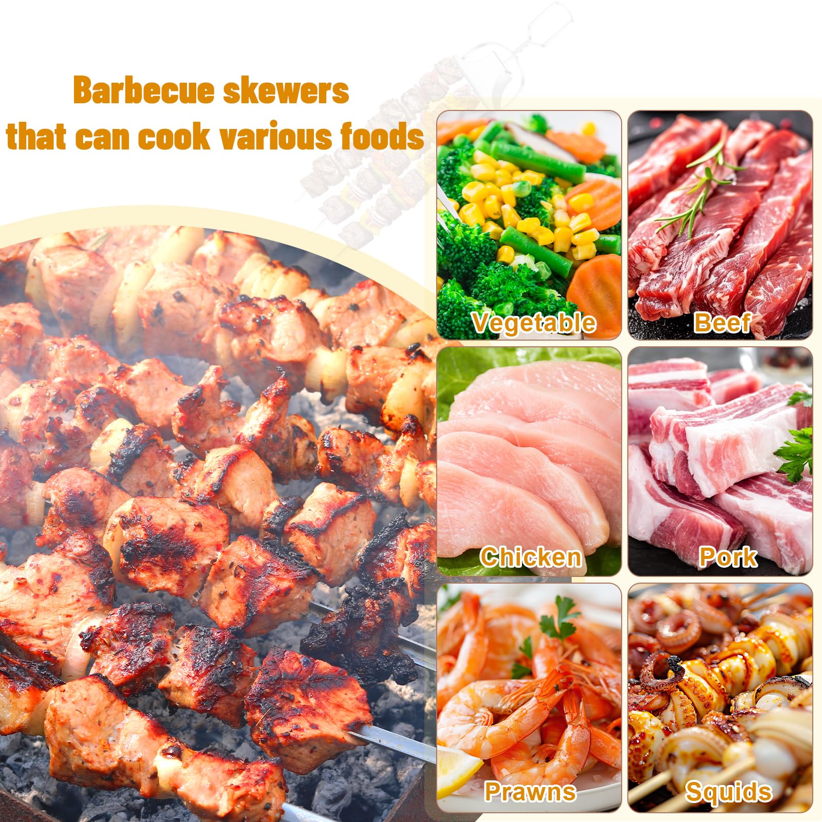 3 palitos de brocheta para asar a la parrilla de 14 pulgadas, pinchos de parrilla de 3 vías, pinchos de metal para barbacoa con deslizadores de varilla de empuje, accesorios de barbacoa, palos de asar