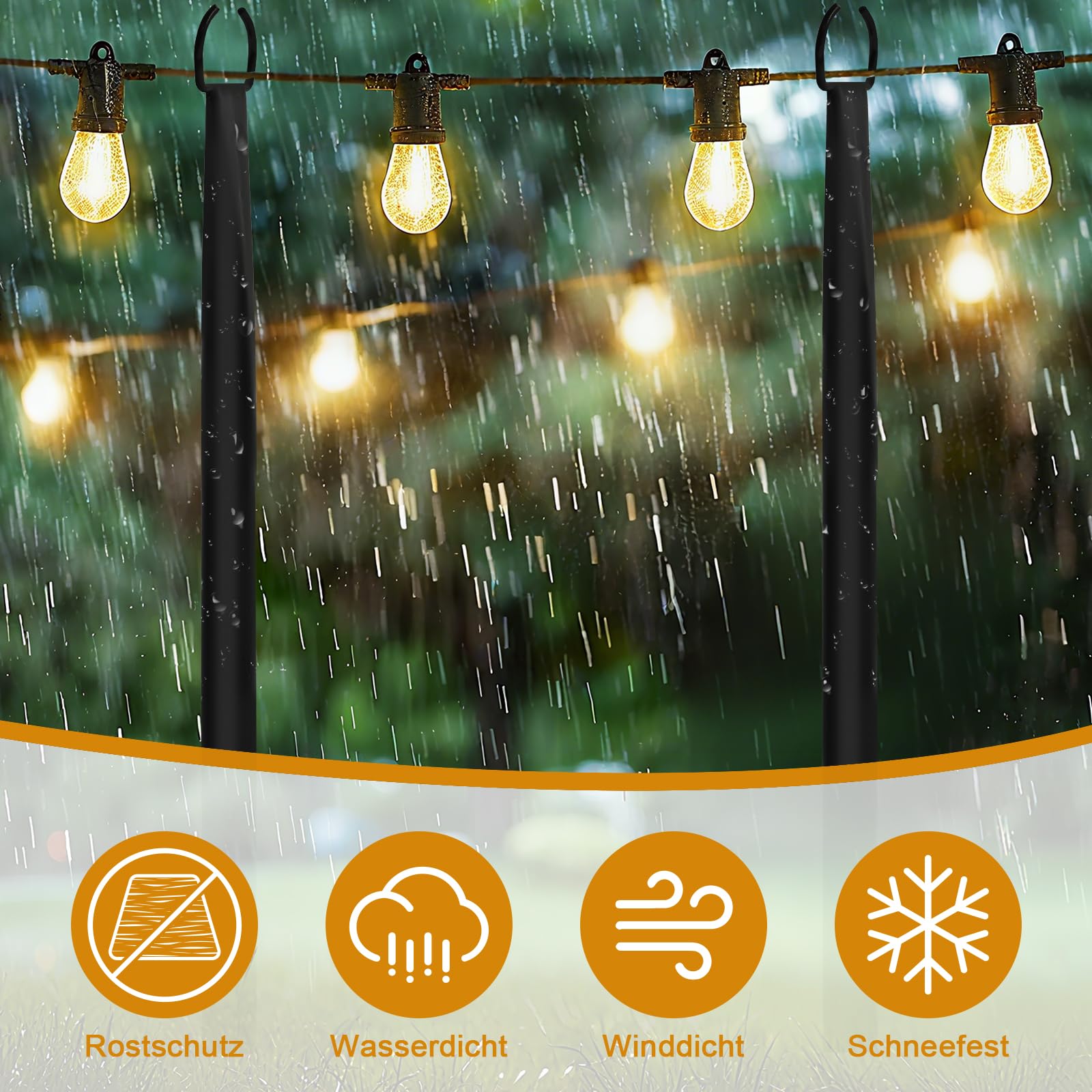 Lot de 4 guirlandes lumineuses de 3 m - Crochet de berger de jardin pour guirlandes lumineuses en extérieur - En métal - Avec fourchette - Support de guirlande lumineuse d'extérieur pour