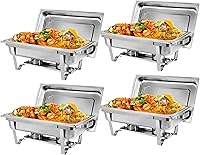 Vista 9 de SUPER DEAL Paquete de 4 platos de acero inoxidable de 8 cuartos de galón con bandeja de agua, bandeja para alimentos, soporte de combustible y tapa