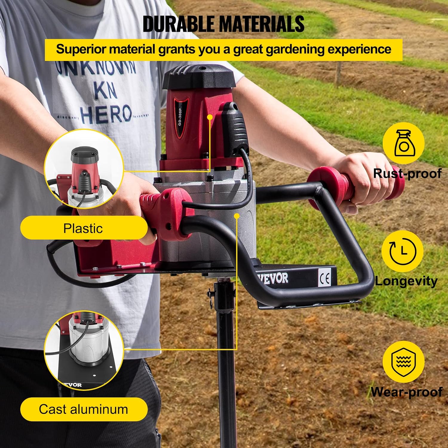 VEVOR Electric Post Hole Digger, 1500 W 1.6 HP Electric Auger Powerhead w/6" Bit, 39" Drilling Depth, Compatible with Earth Auger bit or Ice Bit, for Post Hole Digging, Drilling, Tree Planting : Patio, Lawn & Garden
