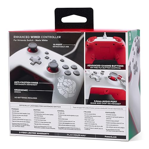Miniatura 11 de PowerA Enhanced Wired Controller for Nintendo Switch - Mario White, Gamepad, game controller, wired controller, officially licensed