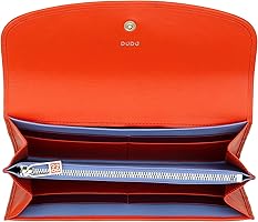 DUDU Portafoglio Donna Grande RFID Di Vera Pelle Colorato Zip Around Arancio