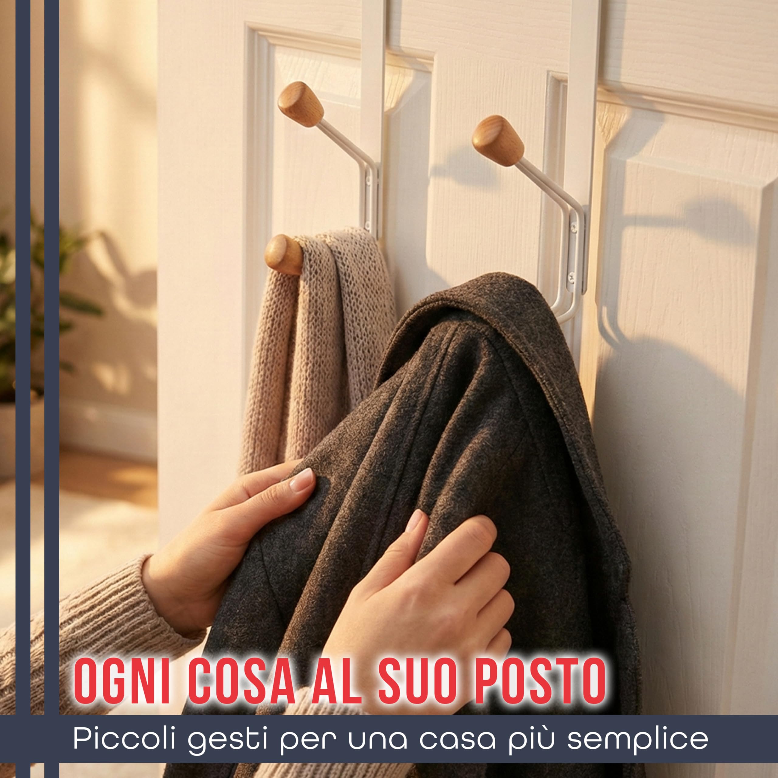 Generico Appendino Porta Abiti da Porta Senza Forare – Set 2 Ganci Appendiabiti con Terminali in Legno