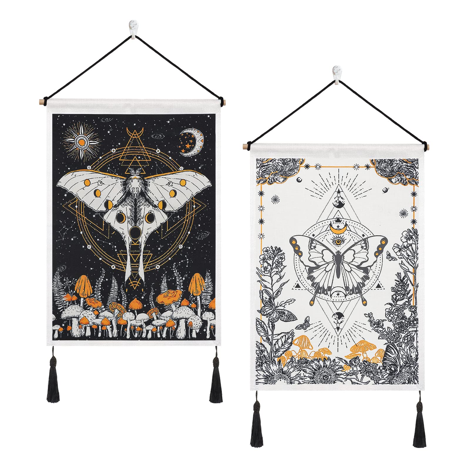 LOMOHOO Mountain Tapestry Wall Hanging -2PCS Forest Tree Sunset Starry Night Sky Nature Landscape Tapestries for Bedroom (Butterfly)