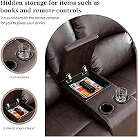 Vista 4 de Juegos de muebles de sala de estar, sofá reclinable de cuero, juego de sofá seccional con mesa de centro y portavasos, muebles de 3 piezas para sala