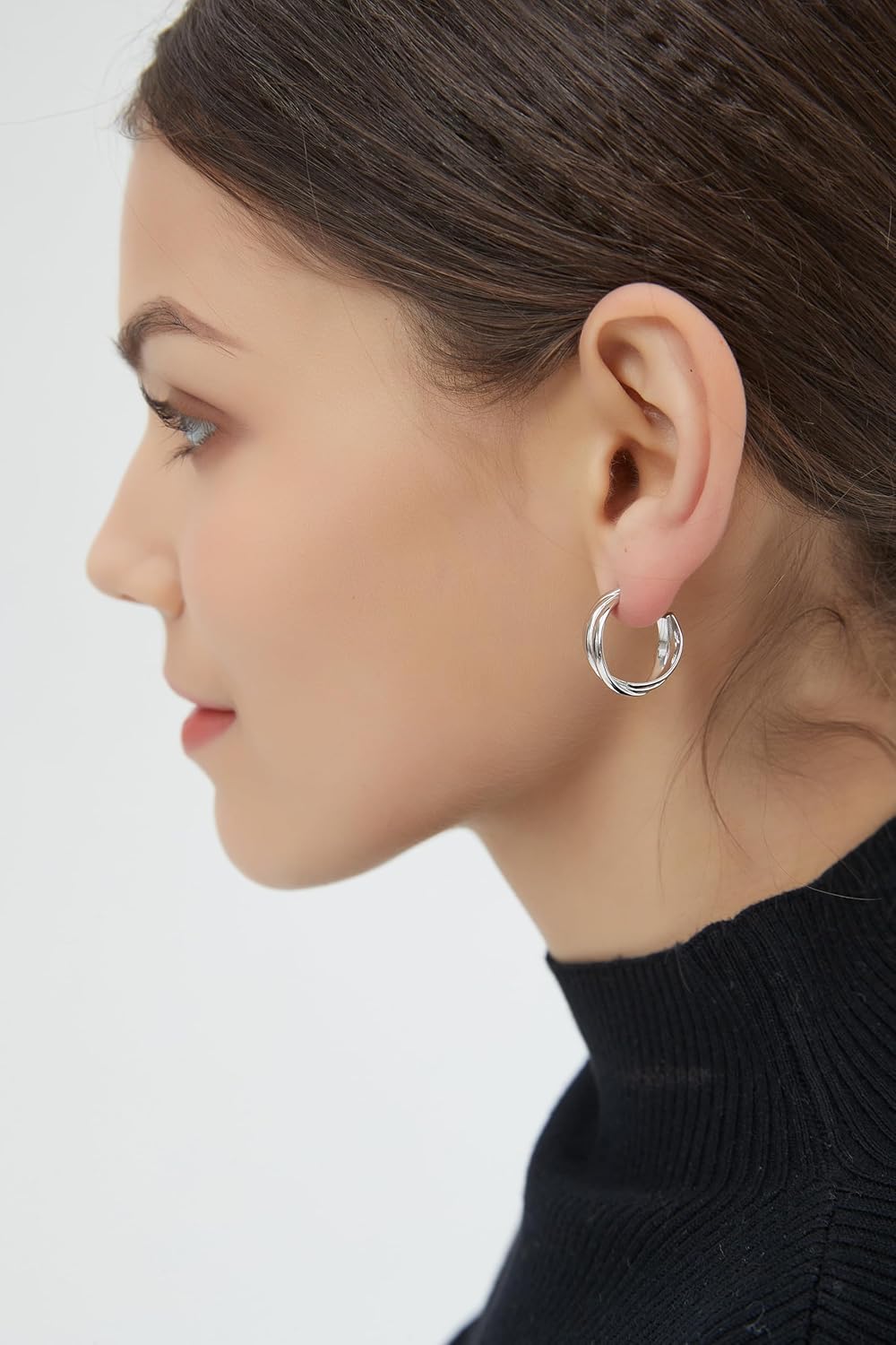 18K Gold/Rhodium Plated 925 Sterling Silver Twisted Hoop Earrings | Open Triple Hoop Earrings | Chunky Gold Hoops for Women Trendy - Image 4