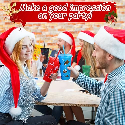 Miniatura 5 de Vaso de Navidad de 24 onzas con popote y tapa, regalos de Navidad a granel, vasos de plástico reutilizables, botella de agua, taza de viaje para
