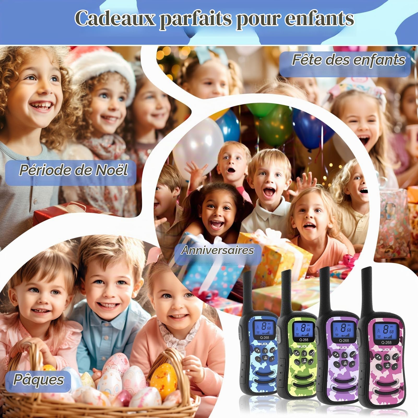 QUOLIX Talkie Walkie pour Enfants, Rechargeables Talkies-Walkies 2 Voies Longue Portée 8 Canaux avec Fonction Vox, Cadeau pour Filles Garçons de 3 à 12 Ans (Camouflage_Bleu+Vert)