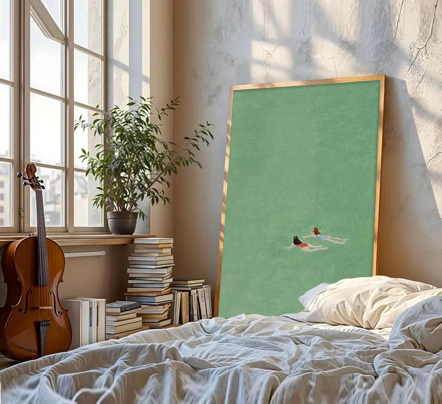 Coastal Canvas Wall Art Preppy Aesthetic Ocean Sardines Wall Decor Summer Tropical Nautical Simplicity Pictures, Two Girls Swimming Poster Print Artwork for Dorm, Girl Room Scene Home Decoration - Image 5