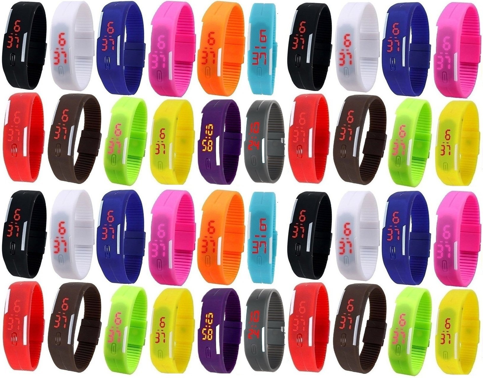 Pappi-Haunt Digital Rubber Jelly Slim Silicone Sports LED Men's and Women's Smart Band Watch Combo (Multicolour) - Set of 100