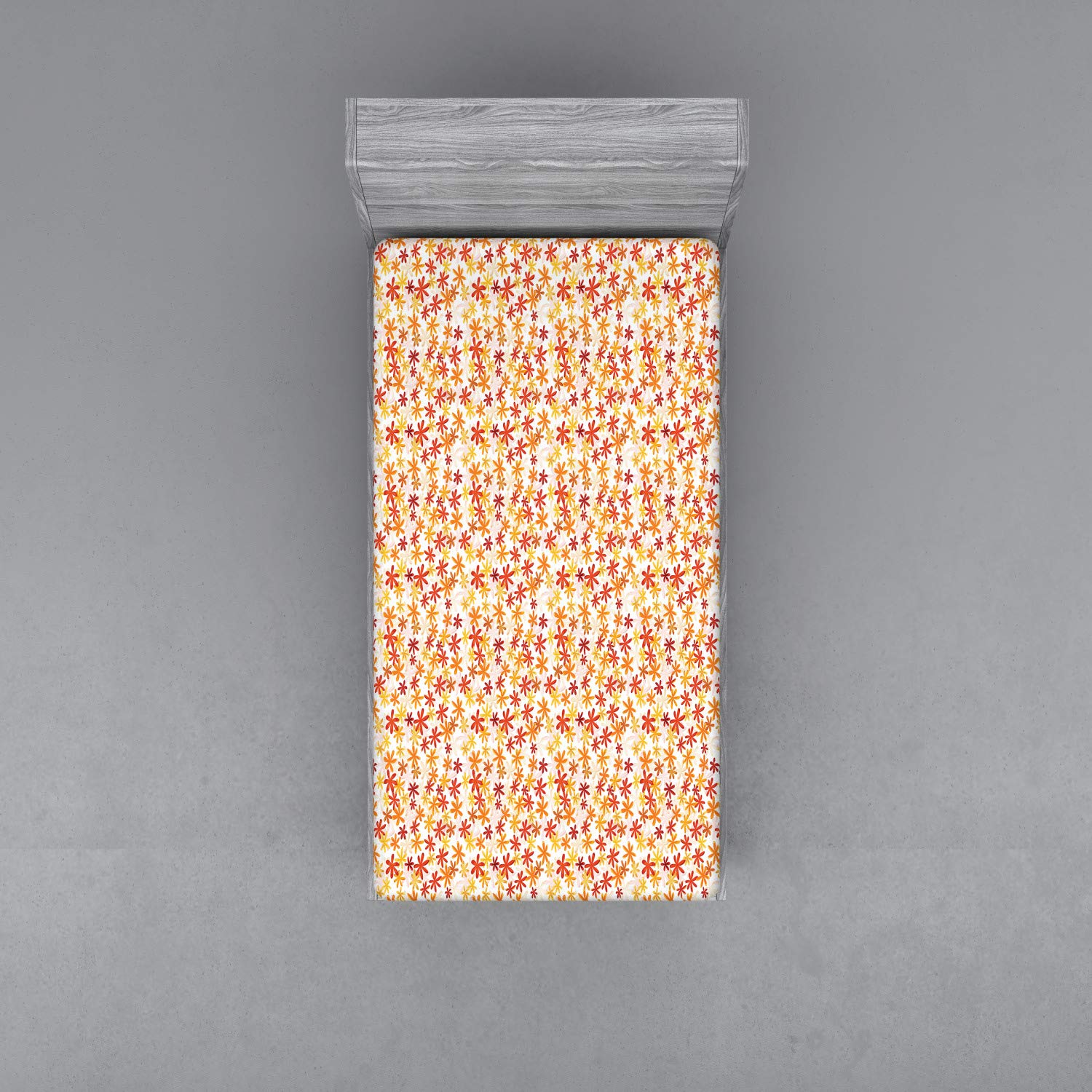 Ambesonne Autumn Fitted Sheet, Little Blossoms in The Warm Colors of Fall Season Natural Garden Theme, Soft Decorative Fabric Bedding All-Round Elastic Pocket, Twin Size, Mustard Orange