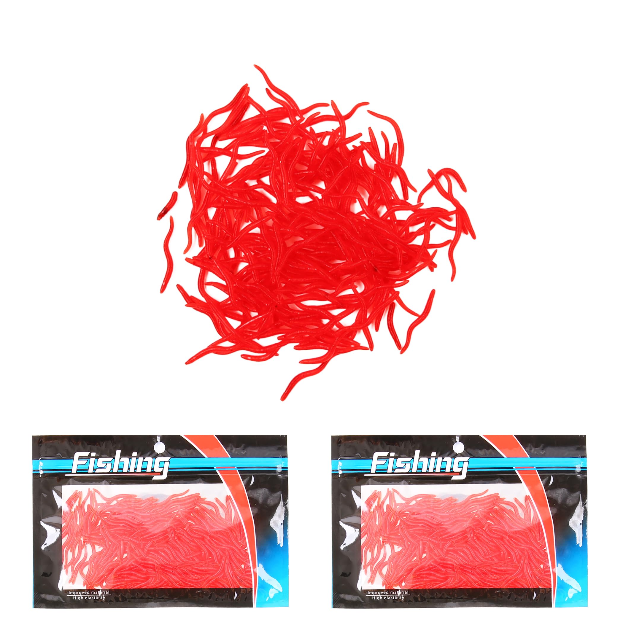 200pcs Fishing Soft Lure - 1.6 Inch Lifelike Artificial Worm Earthworm for Freshwater Trout - Effective Fake Bloodworm Lures for Bass, Lake, and Ice Fishing in Both Saltwater and Freshwate
