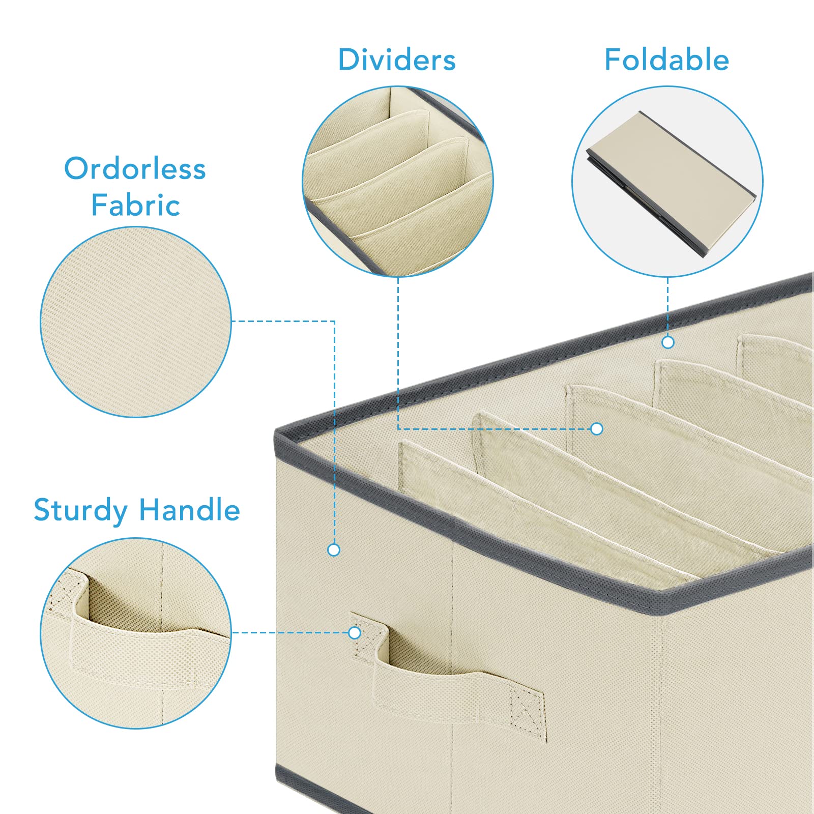 3 Organizer Per Armadio Grandi Con 6 Scomparti - Contenitori Impilabili In Tessuto Non Tessuto Con Manici, Beige - Per Pantaloni, Jeans, Maglioni E Magliette