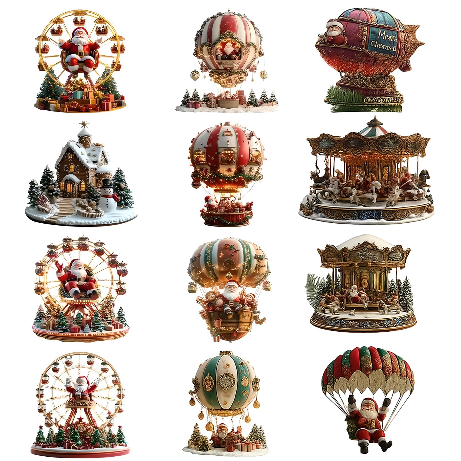 Décoration Noël Montgolfière 2D Plate en Lot de 36 Pièces de 8 cm pour Sapin et Maison
