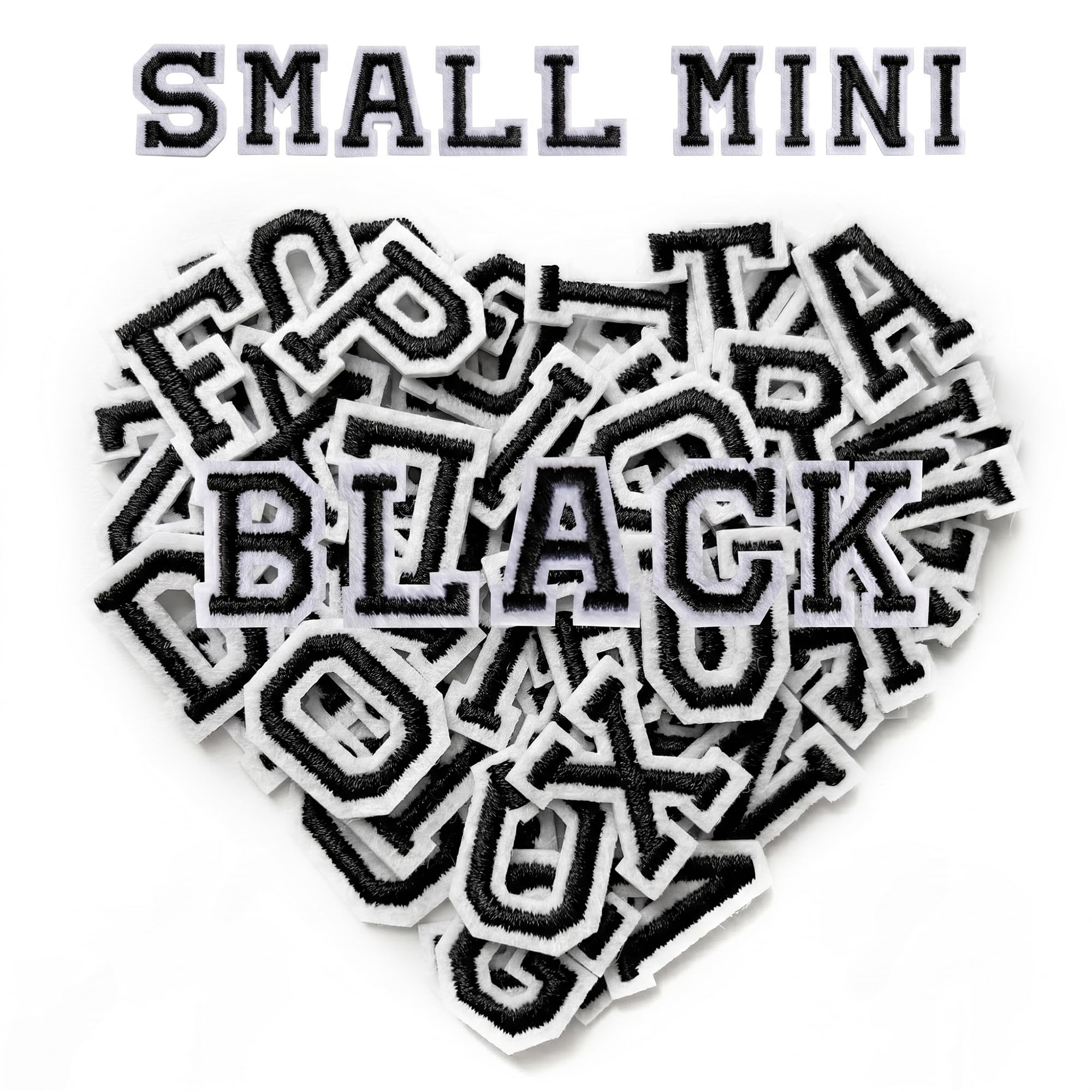 Photo 1 of Jongdari 104PCS Small Iron on Letter Patches, 0.75 Inch 4 Sets Mini Embroidered Alphabet A-Z Patch Sew On Letters for Clothing, Dress, Hats, Socks, Jeans, DIY Accessories - Black
