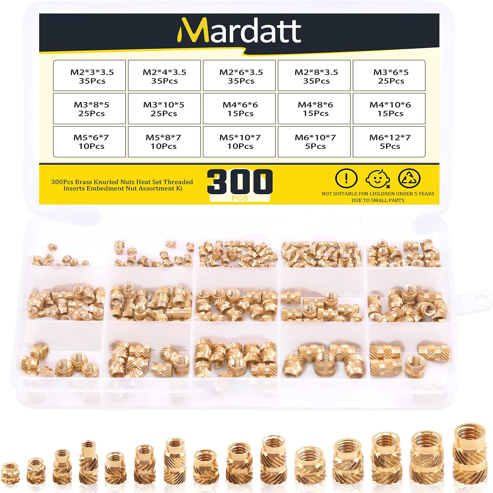Mardatt15 Different Sizes Brass Threaded Inserts Kit For 3d Printing Plastic - 145 Pieces
