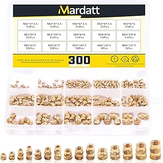 Mardatt 300Pcs 15 Different Sizes Brass Threaded Inserts for Plastic Brass Inserts 3D Printing Knurled Nut Brass Embedment Nut Heat Set Insert Assortment Kit for 3D Printing Plastic