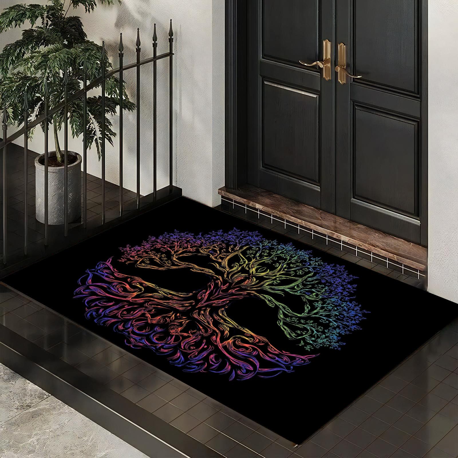 Tapis de sol pour porte d'entrée et salon artistique lavable 90 x 150 cm
