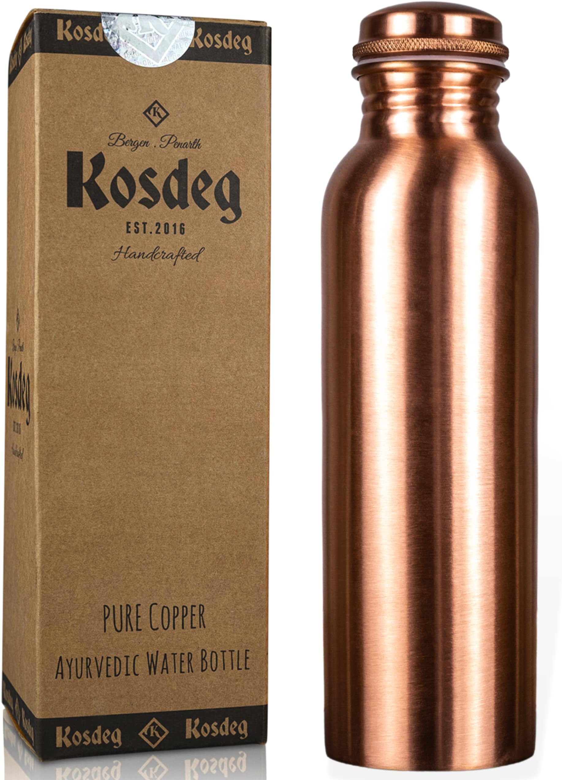 Kosdeg Copper Water Bottle 34 Oz Extra Large - A Leak Proof Ayurvedic Pure Copper Vessel - Drink More Water, Lower Your Sugar Intake And Enjoy The Health Benefits Immediately