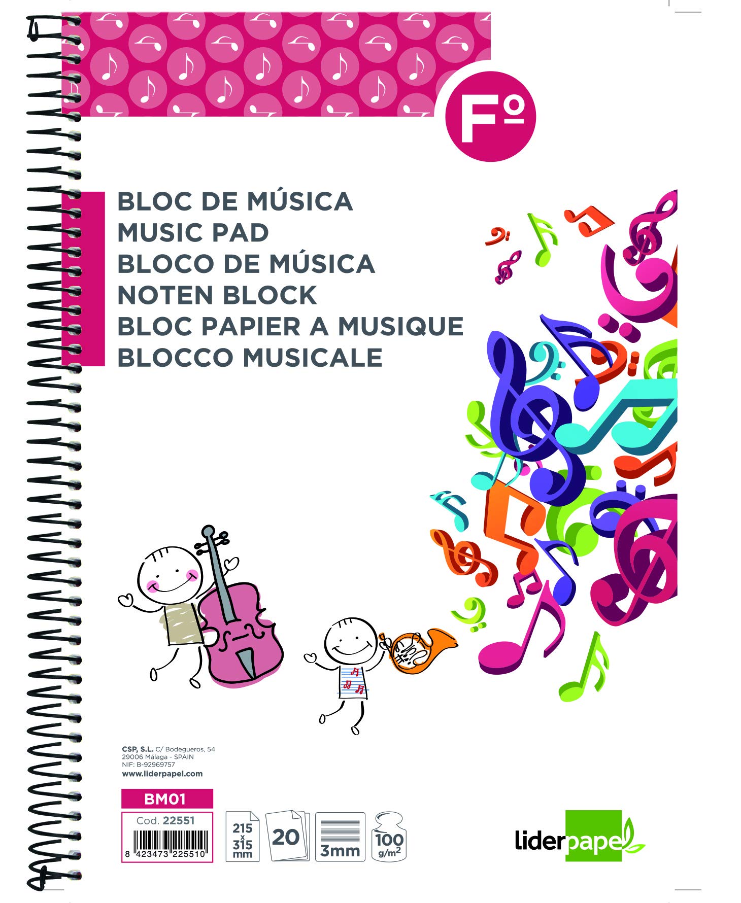 LED Paper Pad Music Pentagram 3Mm Folio Landscape 20 Sheets 100G/M2 Folio