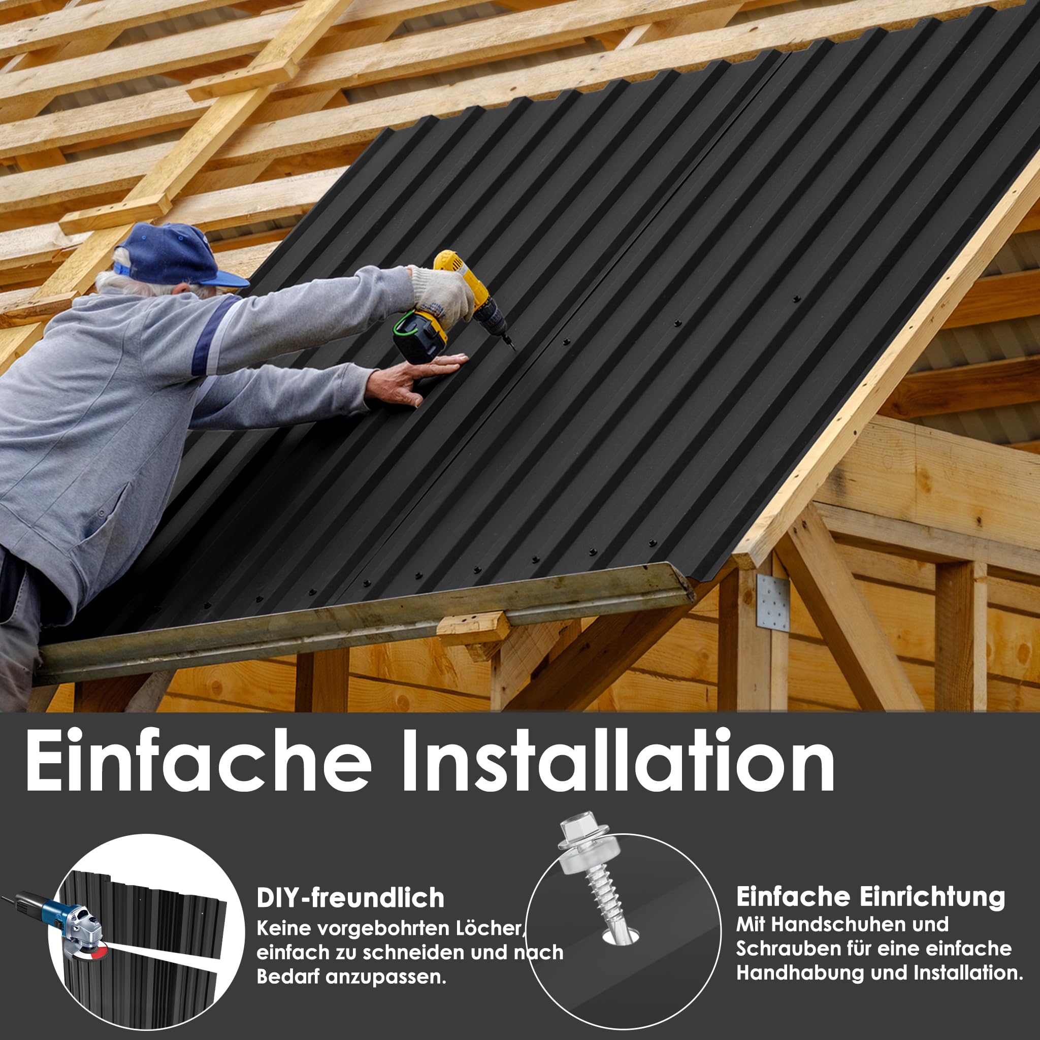 Trapezblech Profilblech Verzinkter Stahl 129,5x45 cm 14 m² Wetterfeste Dachbleche Garage Gartenhaus Schwarz