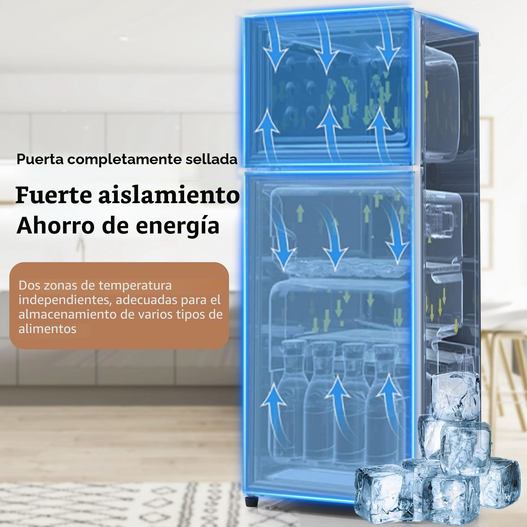 Nevera Congelador,Nevera Retro,Nevera Pequeña Silenciosa,Mini Nevera para Bebidas,Mini Nevera para Habitación,Nevera de Camping,-27°C ~13°C,92L