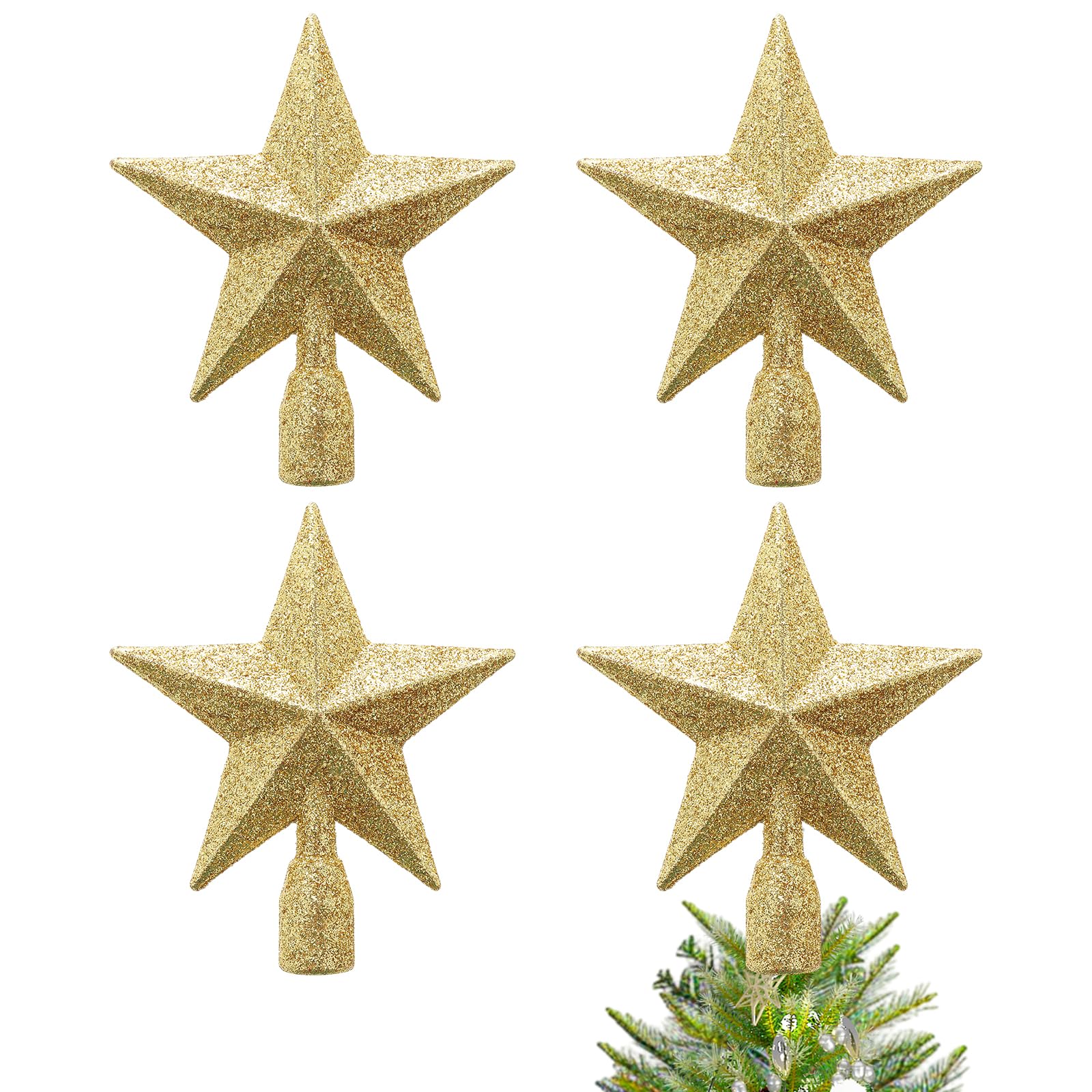 WLLHYF Brokatowa gwiazda ozdoba na choinkę 10 cm ozdoby choinkowe z gwiazdą, błyszcząca, gwiazda, wierzchołek drzewa, ozdoba świąteczna, dekoracja domu, 4 szt. (złoty)