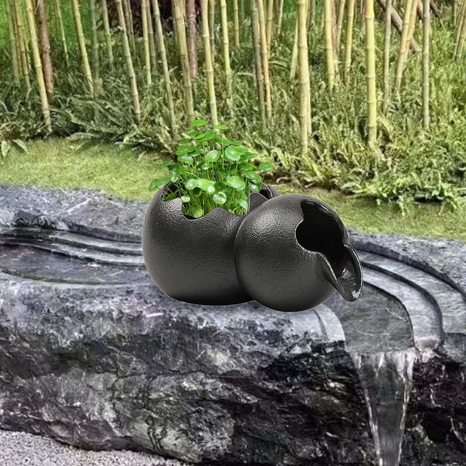 Ceramic Water Fountain Jar Pot for Indoor and Outdoor Decor 10x8x6inch, Style B