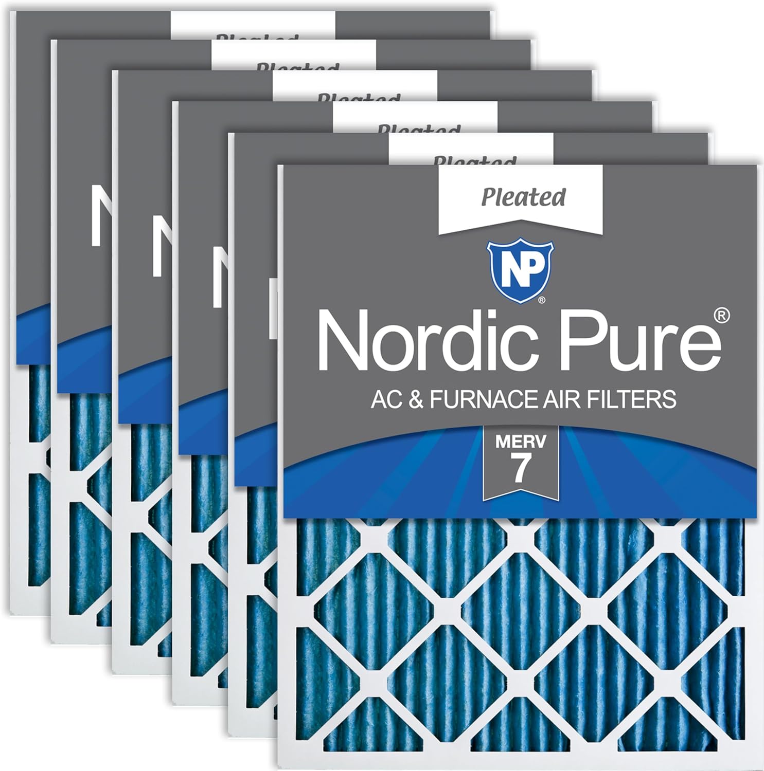 NordicPure 16x25x1 MERV 7 Pleated Furnace Air Filters 6-Pack | Actual 15.5x24.5x0.75 Made in USA