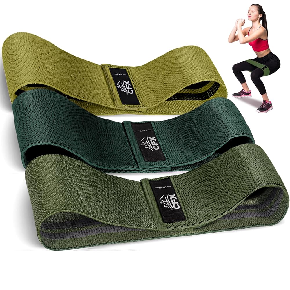 CFX Resistance Bands Set, Exercise Bands with Non-Slip Design for HIPS & Glutes, 3 Levels Workout Bands for Women and Men, Booty Bands for Home Fitness, Yoga, Pilates (Green Set)