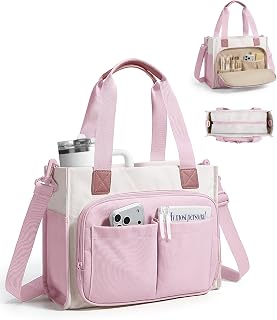 BAGSMART Canvas Tote Bag for Women, Small Work Tote Bag with Zipper