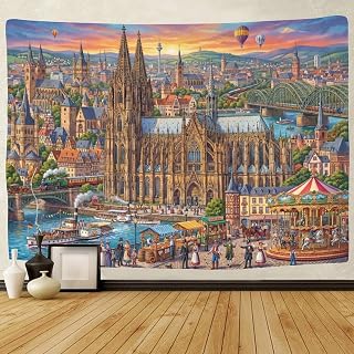 GPMNBCXZK Catedral de Colonia Impresión 3D Tapiz De Pared Decoración De Arte De Pared Retro Tapices Decoración Del Hogar Cortina Salón Residencia 180cmx230cm