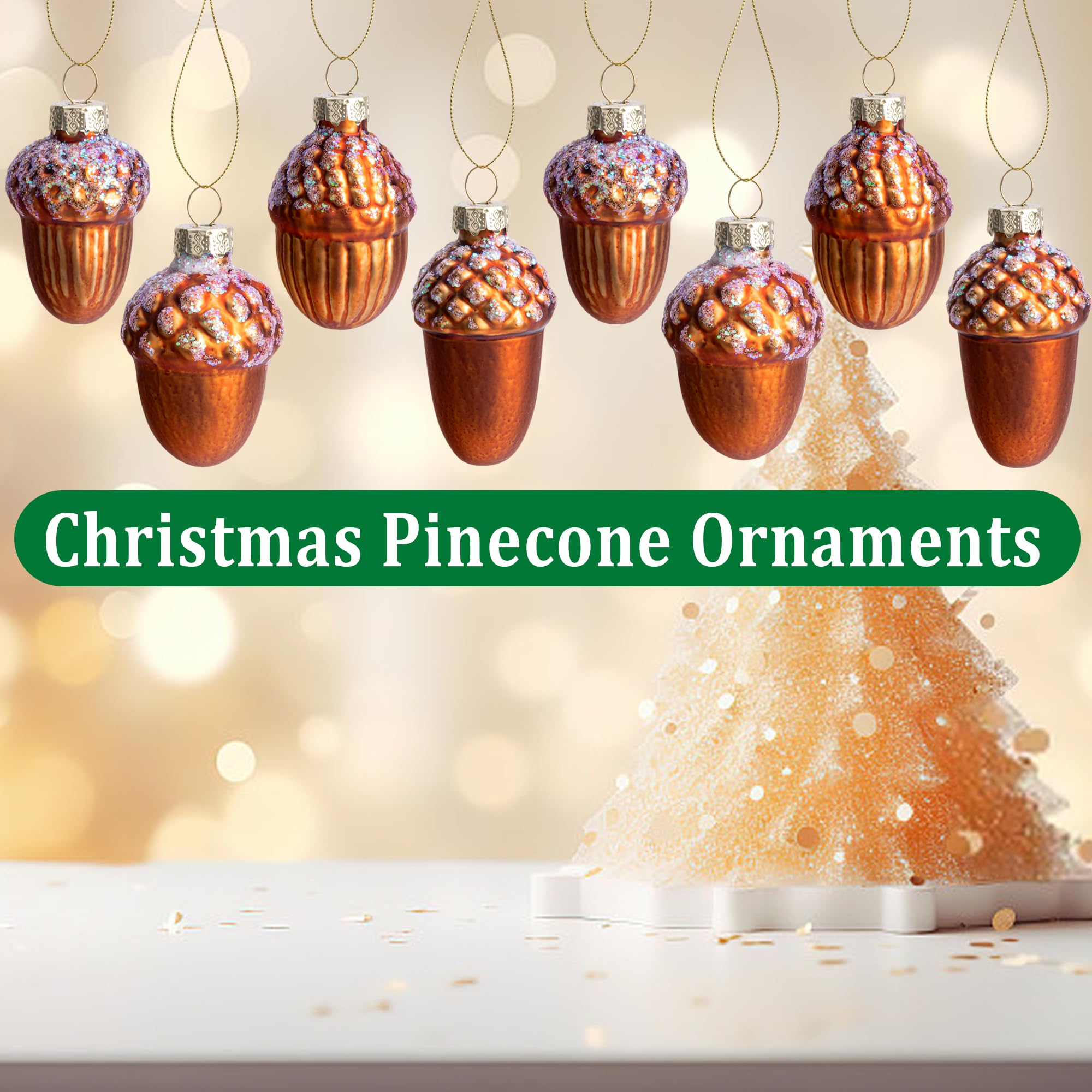 Watayo 12 adornos de piña de vidrio de Navidad, adornos de piña de Navidad soplados, adornos de vidrio de piña de Navidad para colgar en otoño, adornos de vidrio para árbol de Navidad, decoración del