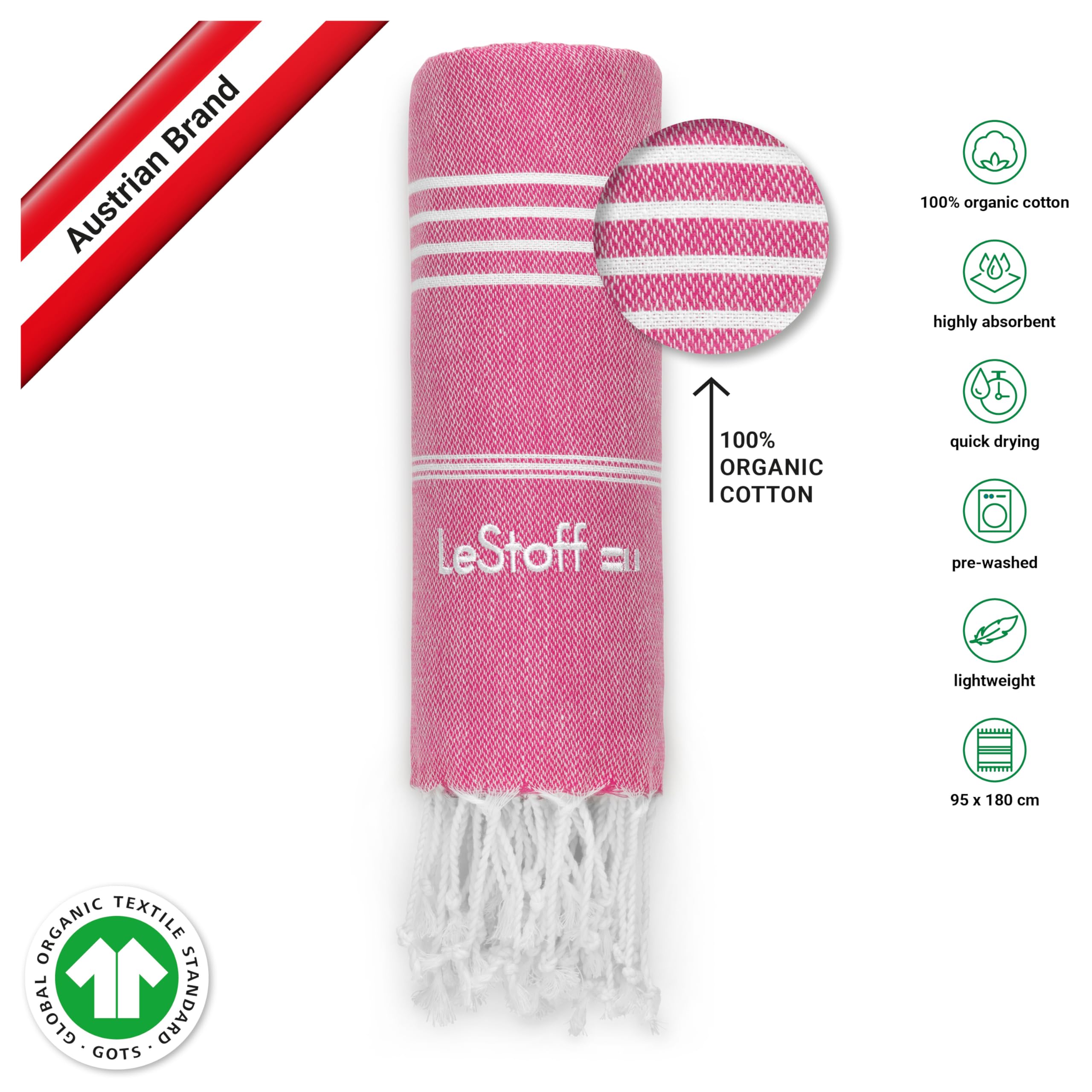 LeStoff Premium Hammam Towel (Set of 2), 100% Organic Cotton, Pre-washed Sustainable Absorbent & Quick-Drying, Beach, Bath - Image 3