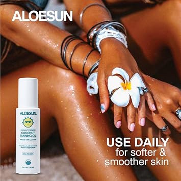 ALOESUN Organic Coconut Tanning Oil Spray Infused with Organic Lavender Oil | Natural Deep Tanning Accelerator | Moisturizing & Hydrating Tan | Non-Greasy | Vegan & Cruelty-Free | Travel Size 3.4 Oz | Organic