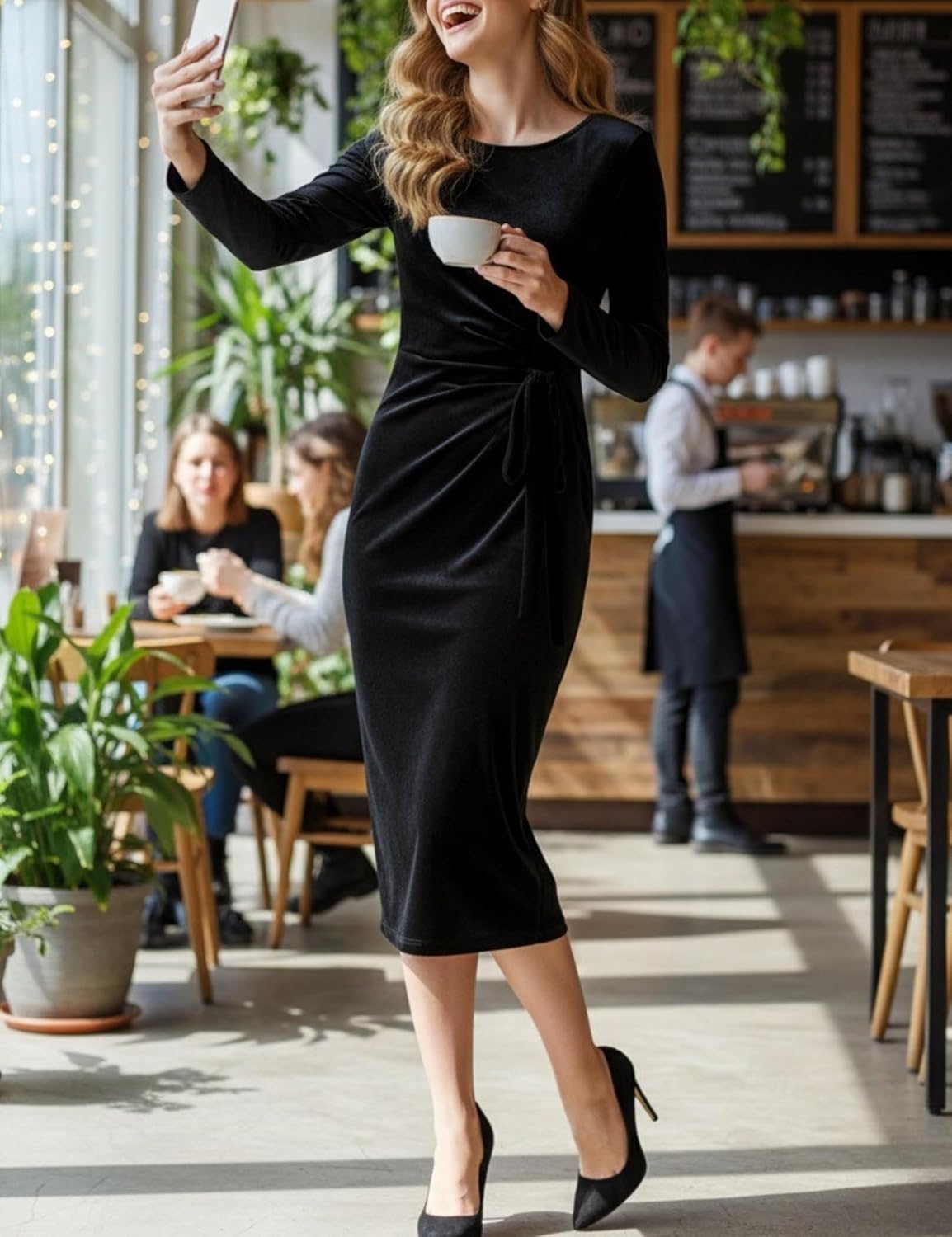 Aphratti Women's Long Sleeve Midi Dress for Party Wedding Guest Cocktail Dresses - Image 3