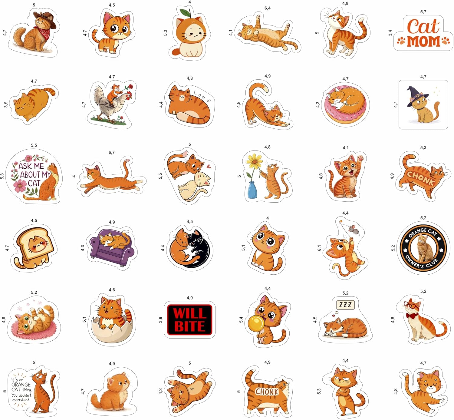 100Pcs Orange Cat Stickers for Water - Orange Cat Psrty Favors & Decorations - Pet Stickers - Gift for Women & Men image 3