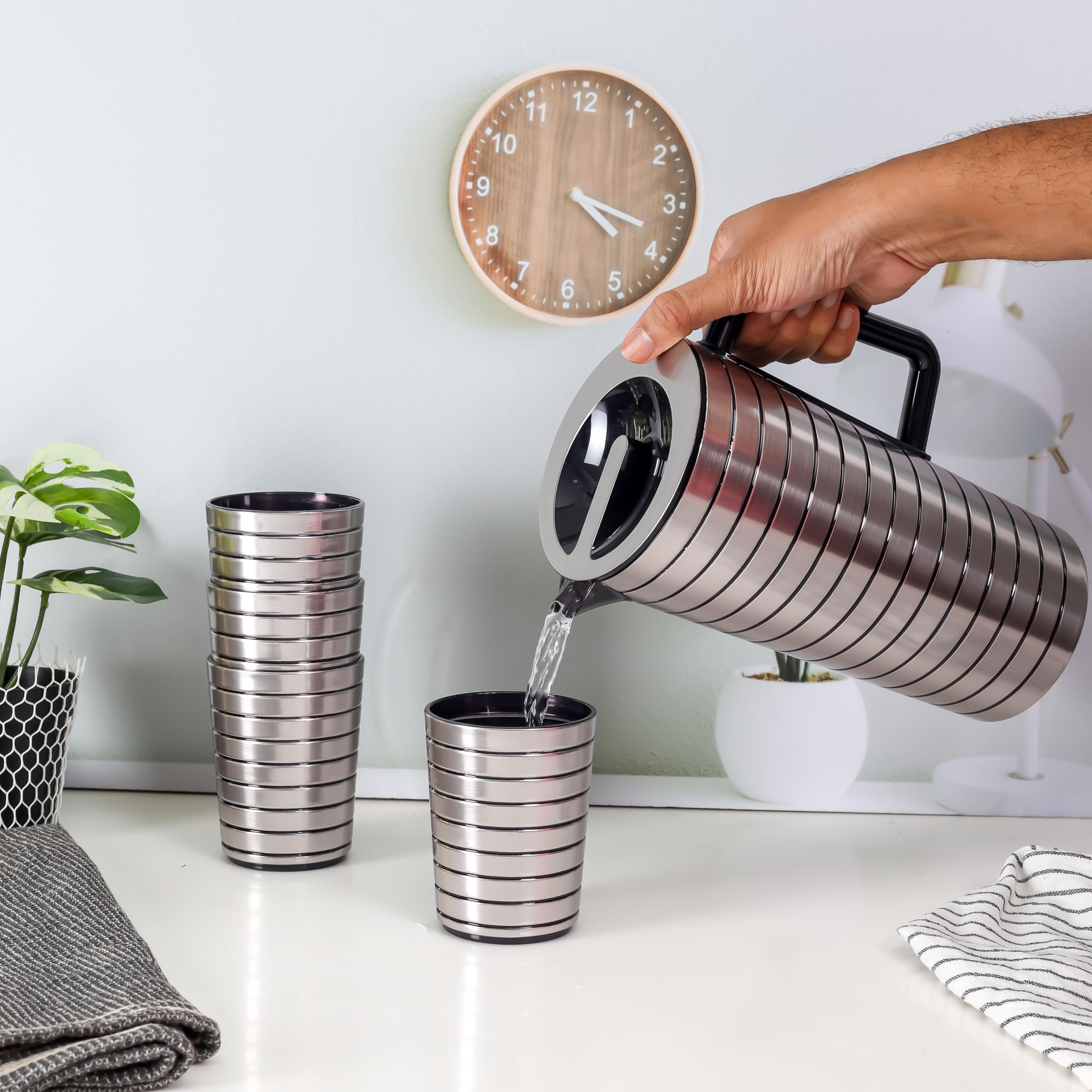 Delcasa DC3098 Drinkware Set 5-Pieces, 2400 ml Capacity, Silver/Black