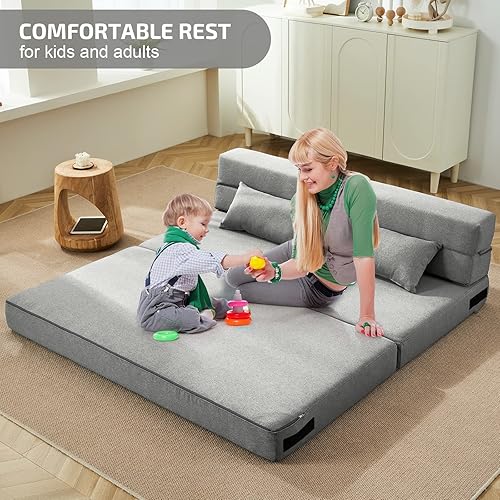 Miniatura 27 de Sofá cama plegable 2 en 1 con almohada, silla plegable, sofá de piso y colchón para dormir, funda lavable y silla de espuma viscoelástica para sala
