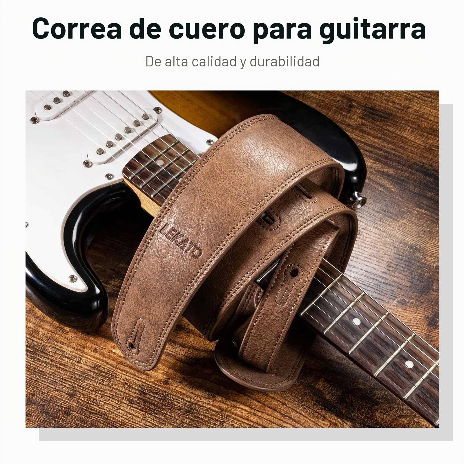 LEKATO Correa de cuero para guitarra, con acolchado de espuma gruesa, suave y cómoda, correa ancha para bajo, longitud ajustable de 41 a 51 pulgadas, para guitarras bajas/eléctricas/acústicas/clásicas