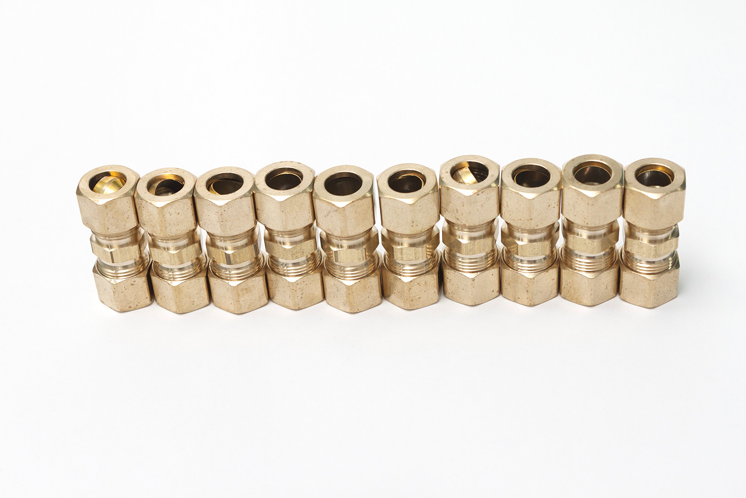 Ltwfitting Pack Of 10 Generic 3/8" Od Compression Union ,Brass Compression Fitting( )