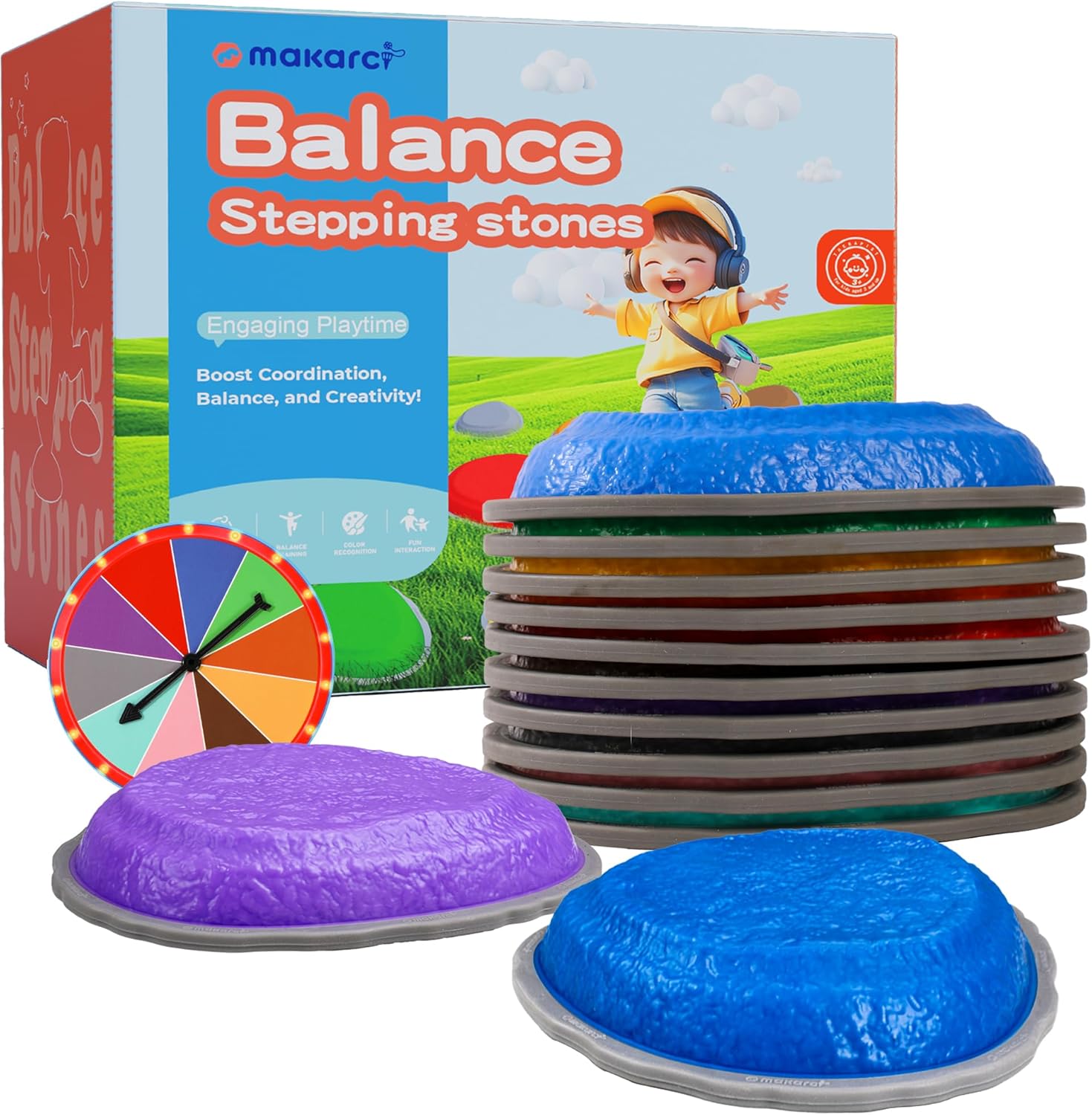 makarci 10PCS Stepping Stones for Kids – Non-Slip Balance Stones, Toddler Sensory Toys, Indoor & Outdoor Obstacle Course, Promotes Balance & Coordination, Kids Activity Toys, Ages 3+