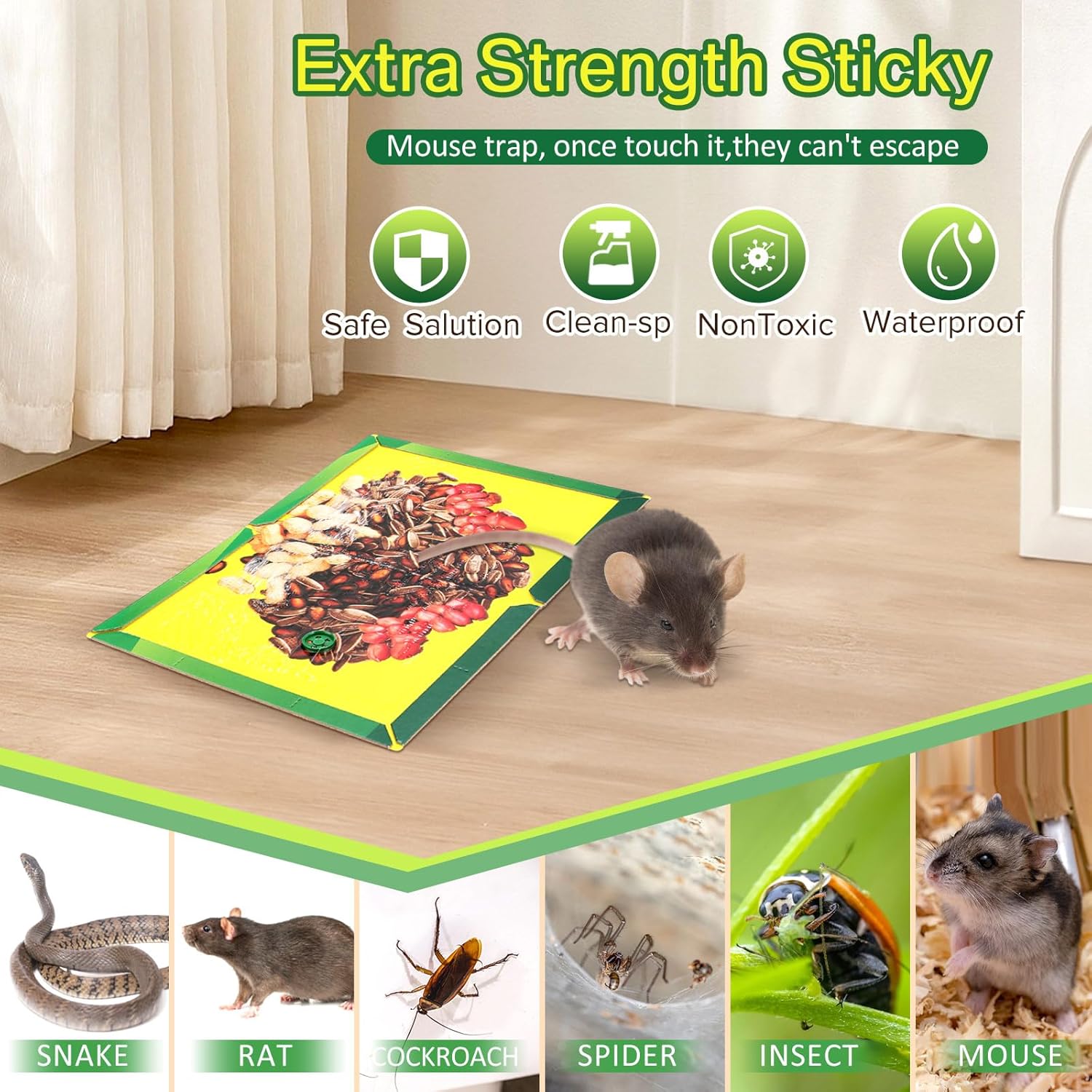 Qualirey 24 Pack Sticky Mouse Traps, Extra Large Glue Boards 8.3 x 11.8 Inch with Nut Attractant Print, Non-Toxic, Ready-to-use Indoor Rodent Catchers for Mice & Rats