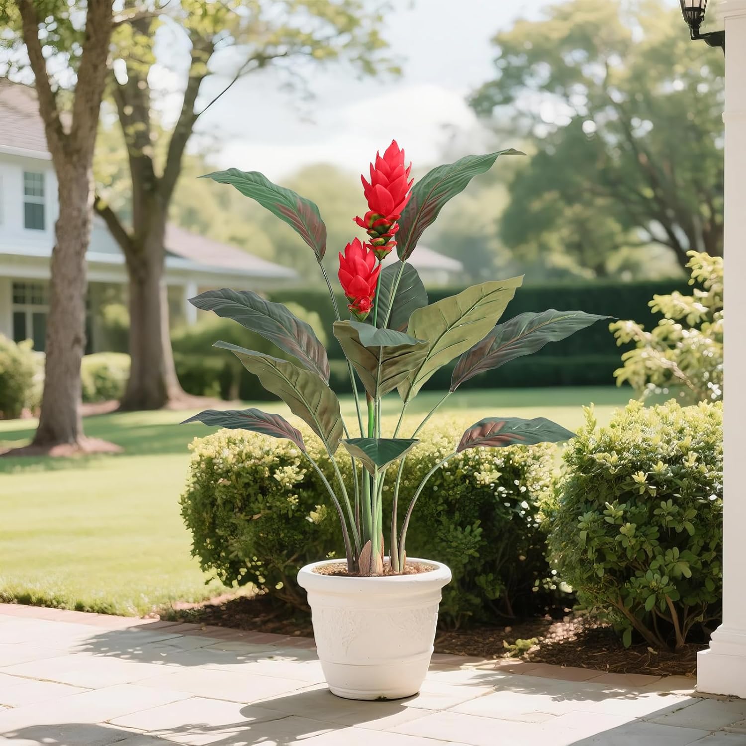 Artificial Bird of Paradise Plant, 4FT Faux Tropical Palm Tree with Ginger Flower, 48Inch Curcuma Alismatifolia Flower Plant
