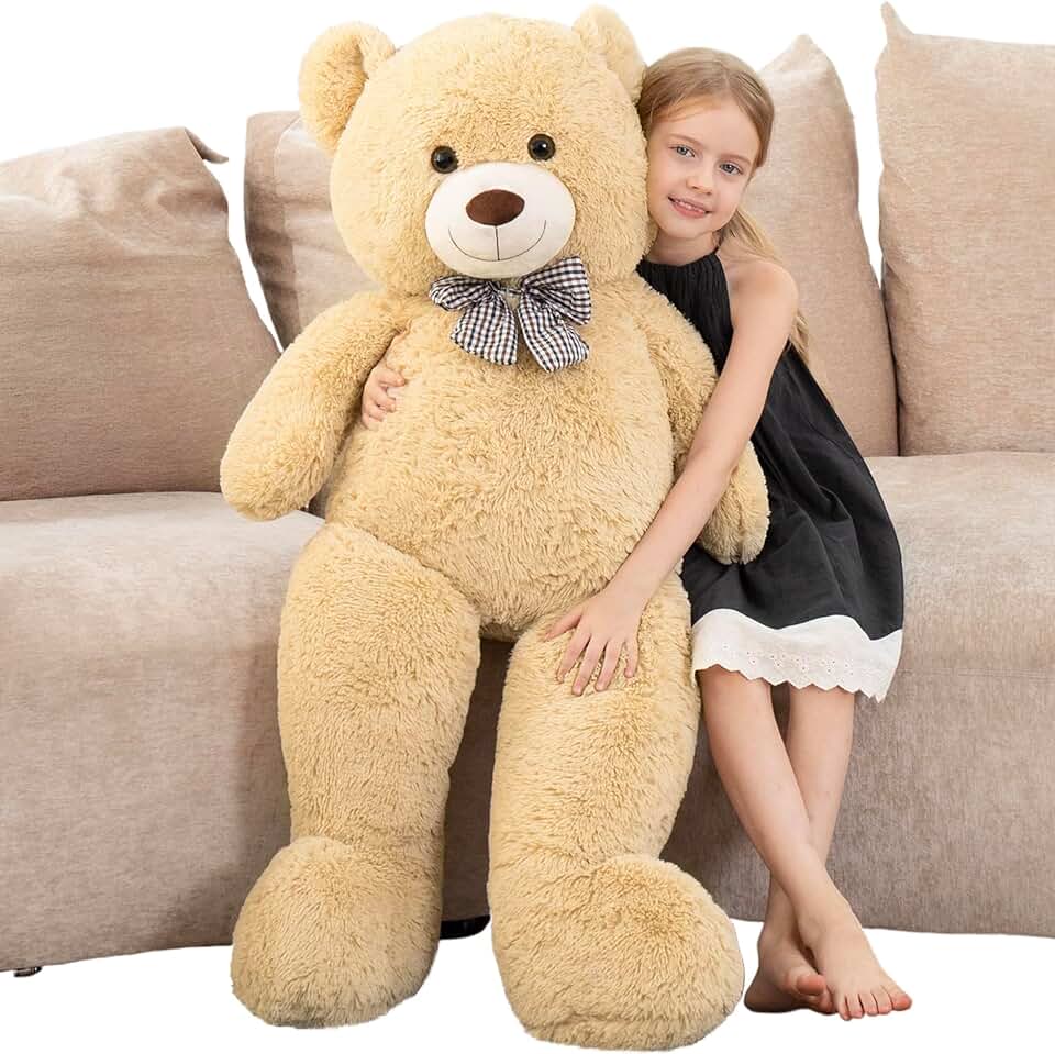 MorisMos 巨型泰迪熊 4 英尺，可愛大熊毛絨動物 47 英寸，經典泰迪熊毛絨禮物嬰兒送禮會裝飾，派對、生日、情人節，棕色